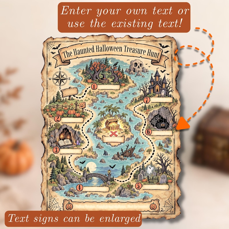 Halloween Scavenger Treasure Hunt Map for Your Own Party Game, Kids ...