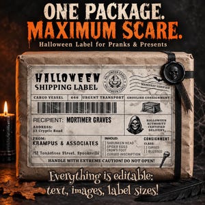 Halloween shipping labels, Spooky printable stamps, Gothic stamps pranks, witchy gift bag address labels for mail, instant download pranks