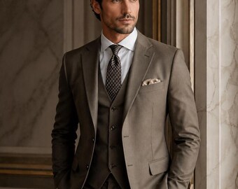 Herren Anzug 3-Teiler Braun, Slim Fit Formelle Hochzeit Bräutigam Designer Outfit