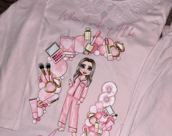 Birthday Eve Cotton Two Piece Set/ Girls Makeup Pajamas