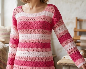 Modello PDF per maglione all'uncinetto – Tutorial per maglione a punti misti – Download immediato