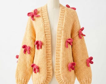 Oversized Bow Cardigan Knitting Pattern, Chunky Cotton Yarn (PDF Download)