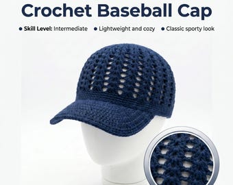 Crochet Baseball Cap Pattern PDF – DIY Crochet Hat Tutorial – Brimmed Cap Pattern – Instant Download – Summer Crochet Accessory