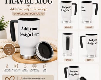 Personalized Stainless Steel Travel Mug, Custom Name Coffee Cup with Handle