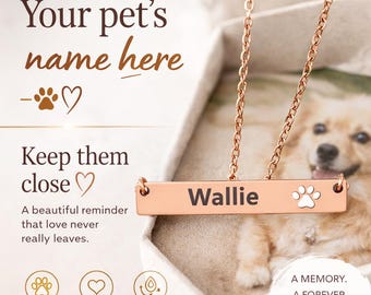 Personalized Paw Print Bar Necklace Pet Memorial Dog Loss Gift