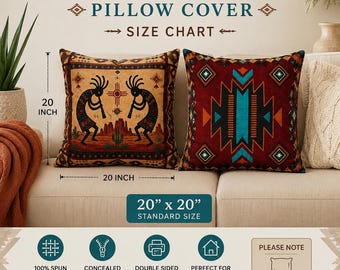 Southwestern Pillow Cover 20x20, Kokopelli Decor Home Accent