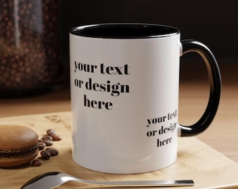 Custom Text Ceramic Mug – Personalized Colored Handle Coffee Cups