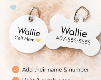 Personalized Pet Tag Name & Number ID Tag Circle, Bone