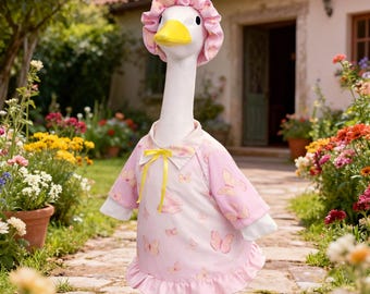 Pink Butterfly Porch Goose Outfit with Hat, Garden Goose Clothes Set