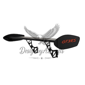 May include: Black car spoiler with the text "GT3RS" in red. The spoiler has a wing-like design with support brackets. The image also includes the text "Design by Azofis" and an eagle graphic.