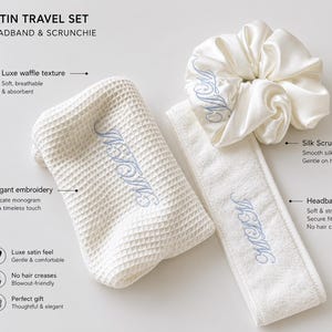 Luxus Braut Spa-Set Personalisierte Make-up Tasche Seide Scrunchie Samt Stirnband Bestickte Brautjungfer Geschenk