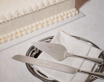 Gravierte Hochzeitstorte Messer-Set, personalisierte Tortenheber-Set, Luxus-Brauttorte Schneideset, benutzerdefinierte Hochzeitsandenken-Geschenk