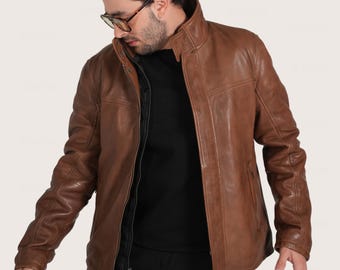 Men's Brown Genuine Leather Jacket – Urban Classic Style, Handmade Coat