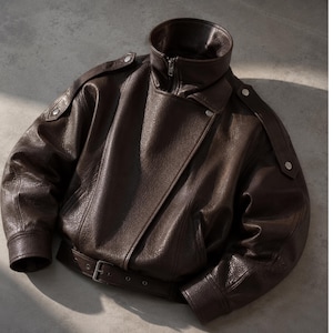 Oversized-Lederjacke für Damen, handgefertigter Mantel aus Schafleder, lässiger Streetstyle, Geschenk aus echtem Leder für Sie