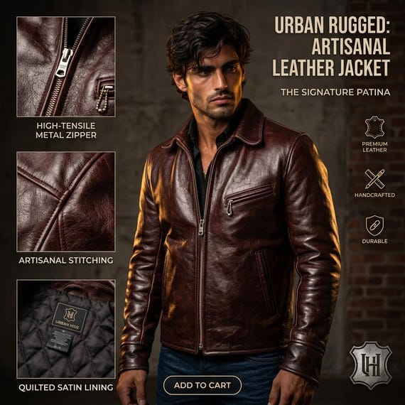Handcrafted Leather Jacket Men | Vintage Brown Biker Jacket | Real Leather Motorcycle Jacket | Urban Rugged Outerwear | Gift for Him
