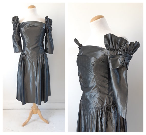 Vintage gunmetal grey taffeta dress . Taffeta prom