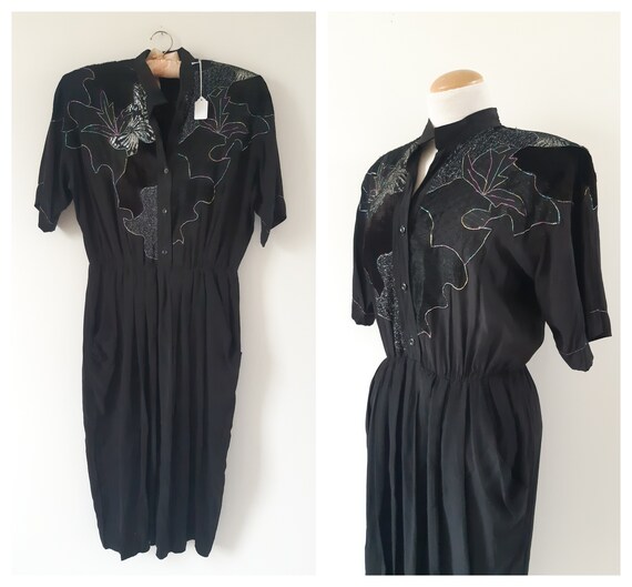 Vintage 70s 80s does 40s black dress medium