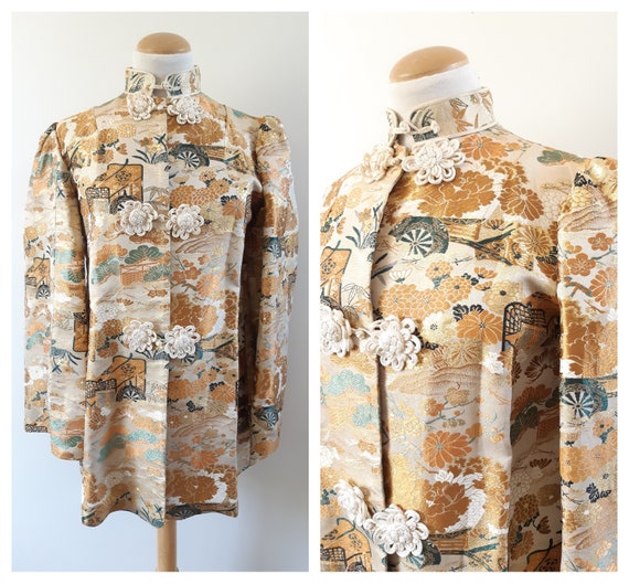 Vintage brocade embroidered Oriental silk jacket m