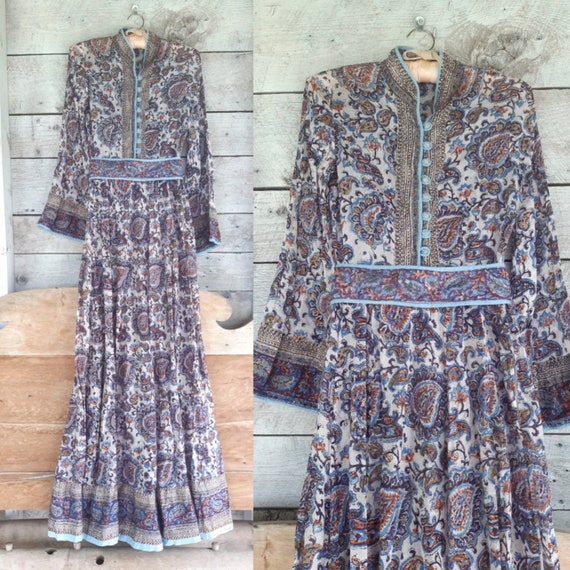 1970s ANOKHI Indian Cotton Gauze Dress / 70s Hippie B… - Gem