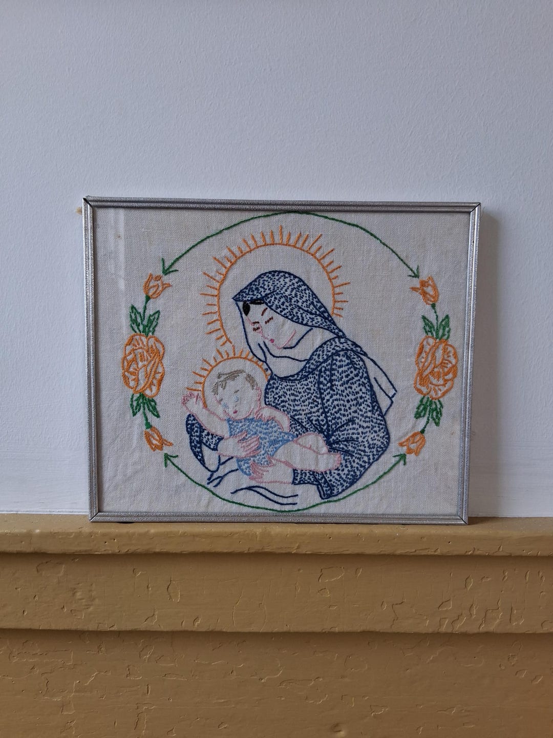 Religious Samples Vintage Religious Sampler, Embroidered Artwork, Needlework, Framed Folk ...
