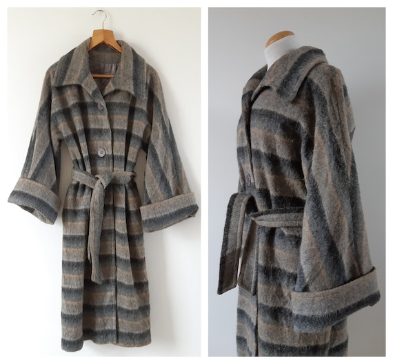 Vintage 1970s 1980s blanket coat, belted wool coat