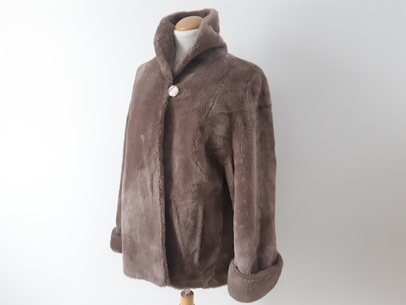Vintage 1960s Faux Fur Swing Jacket Medium Large