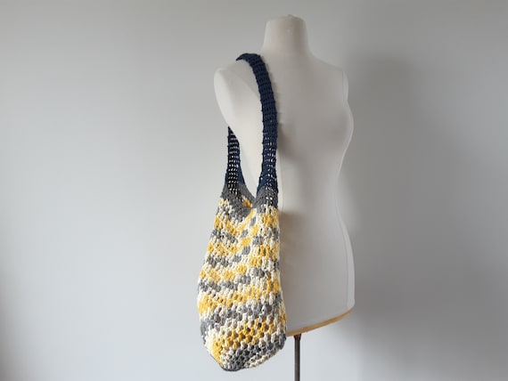 Vintage woven crochet market shoulder tote bag