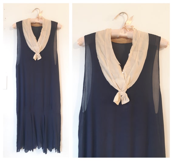Vintage 1920s 20s blue crepe flapper dress s/m