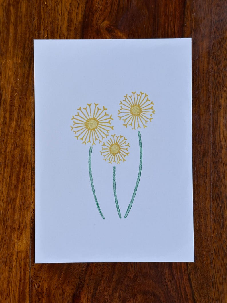 Dandelion Sticky Notes 5 PACK Note Cards - Block Printed Dandelion Design - Etsy