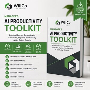 Manager's AI Productivity Toolkit | 100 Ready-to-Use Workplace Prompts | Leadership & Project Management | Digital PDF