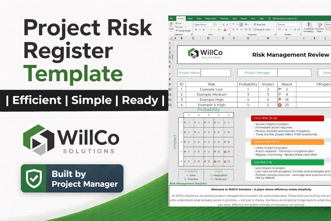Project Risk Register Template Excel | Traffic Light Dashboard PM Tool ...