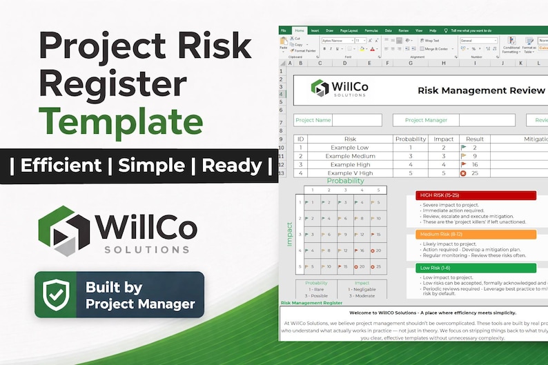 Project Risk Register Template Excel | Traffic Light Dashboard PM Tool ...