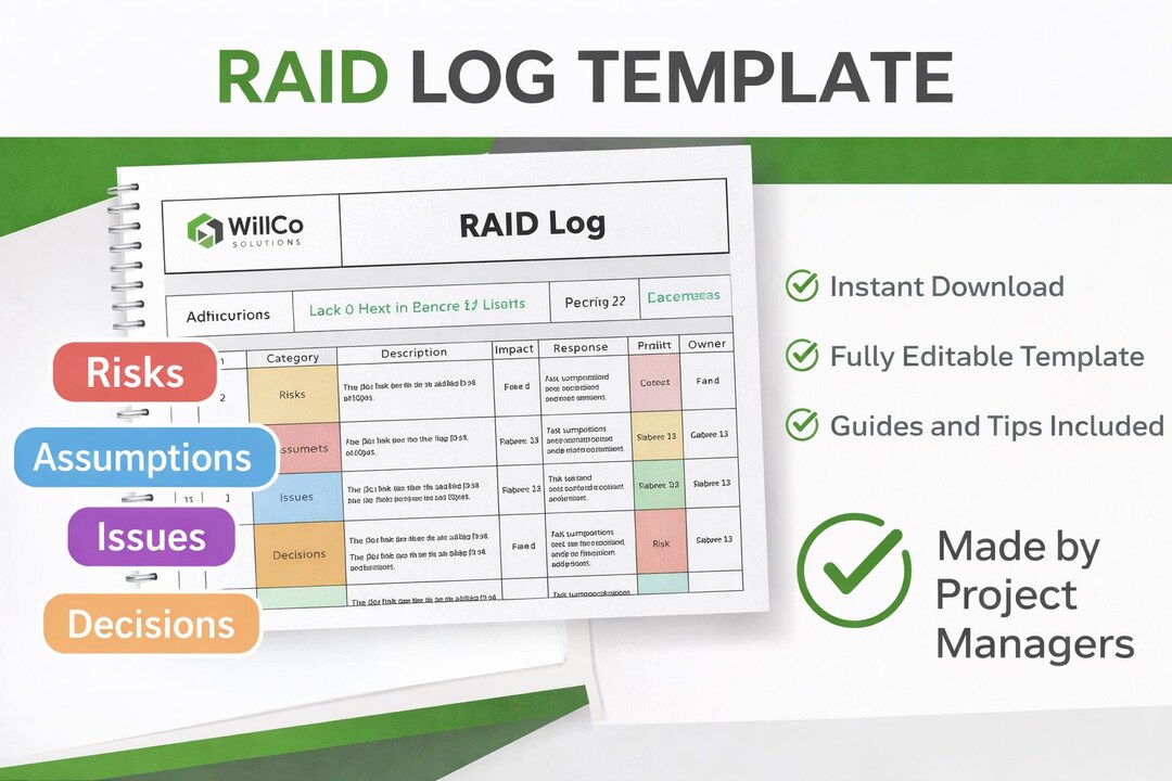 Project RAID Log Template | Excel | Risk, Assumptions Issues Decision ...