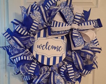 Blue & White Welcome Wreath