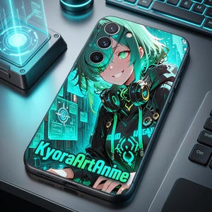 Cyberpunk Hacker Anime Girl Print, Neon Green Tech Poster (Digital Download)