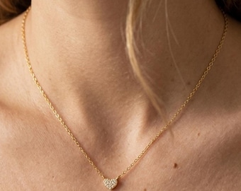 Sterling Silver Heart Pendant Necklace – Dainty Zircon Gemstone Minimalist Jewelry