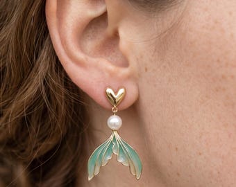 Fishtail Pearl Earrings - Mermaidcore Dangle Earrings, Elegant Jewelry