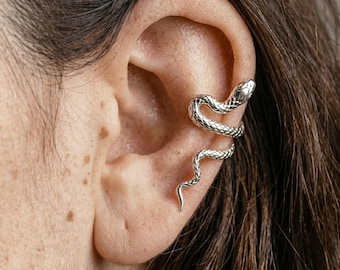 Silver Clip On Earrings - Snake Design, Simple Ear Jewelry for Women