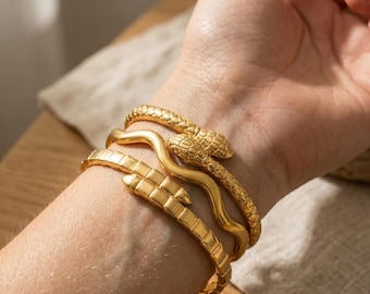 Gold Snake Bracelet - Open Cuff, Stainless Steel Jewelry