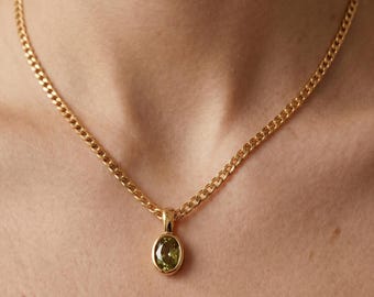 Stone Pendant Necklace - Gold Cuban Chain, Trendy Fashion Jewelry