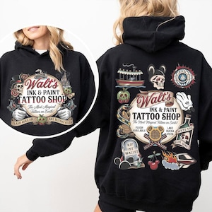 Walt's Ink & Paint Tattoo Shop Png, Disney Flash Tattoo Png, Disneyworld Trip Png, Retro Magic Kingdom Tattoo PNG