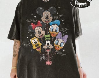 Retro Mickey and Friends Balloon Shirt, Mickey Minnie Donald Daisy Goofy Pluto, Disneyland Trip Family Outfit, Cute Disney Friends Tee