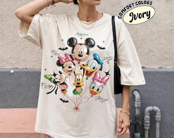 Comfort Color Retro Mickey and Friends Balloon Shirt, Mickey Minnie Donald Daisy Goofy Pluto, Disneyland Trip Family Outfit, Disney Friends