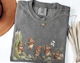 Comfort Colors Star Wars Ewok Emotions T-Shirt – Vintage Washed Cute Ewok Graphic Tee, Perfect for Galaxy's Edge Trips