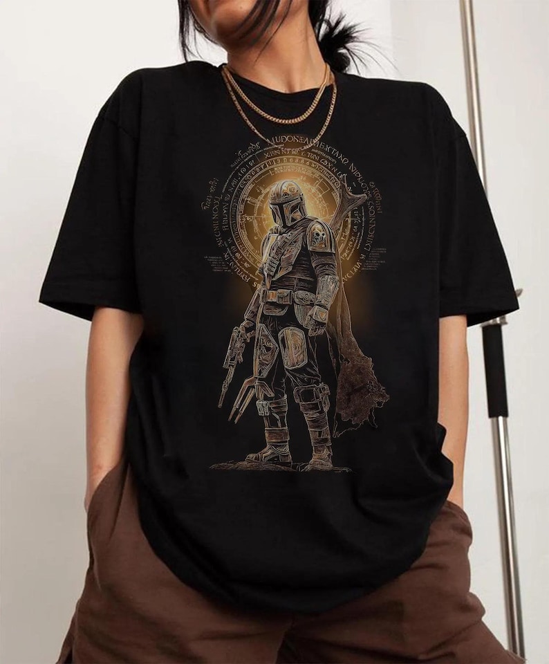 Vintage Star Wars The Mandalorian and Grogu Shirt, 90s Style Star Wars Tee, Retro Baby Yoda Bounty Hunter Graphic Shirt, Star Wars Gift image 2