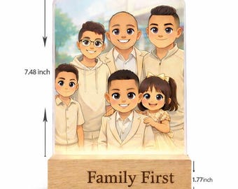 Custom Photo Night Light Personalized – Family Portrait Lamp – Wooden LED Light – Unique Gift for Couple, Parents, Anniversary