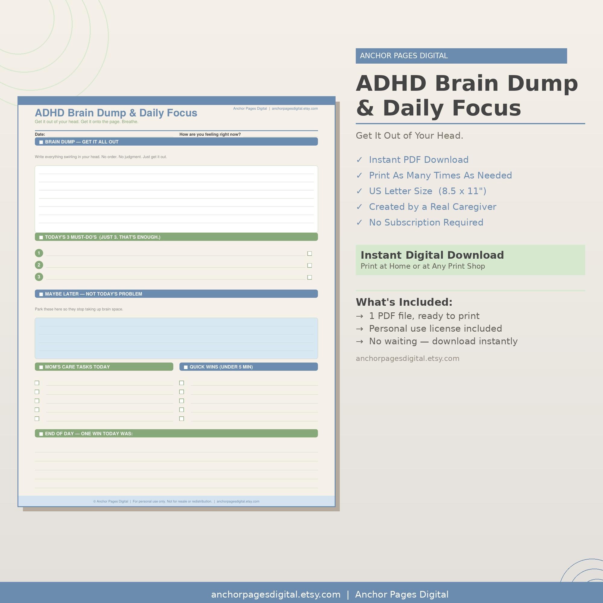 ADHD Daily Focus Planner | Time Blocking Printable | Caregiver Planner ...