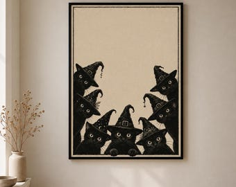 Black Cat Witch Art | Vintage Cat Poster | Spooky Home Decor | Halloween Poster | Alternative Art Print | Gothic Gallery Wall | Cat lover
