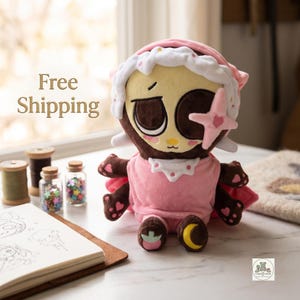 Dandy's World Astro Plush Toy - Sleepy Toon Roblox Plushie, Cute Pink Nightcap Star Eyepatch Stuffed Animal, Gift for Gamers image 5