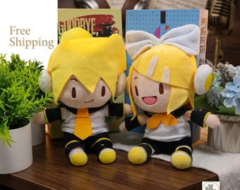 Kagamine Rin & Len Chibi Plush Set | Adorable Vocaloid Anime Stuffed Toys | Kawaii Collectible Fan Gift (28cm)